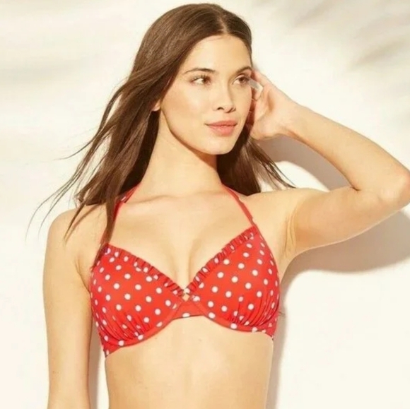 Shade & Shore Other - Shade & Shore Red Polka Dot Ruffle Bikini Top